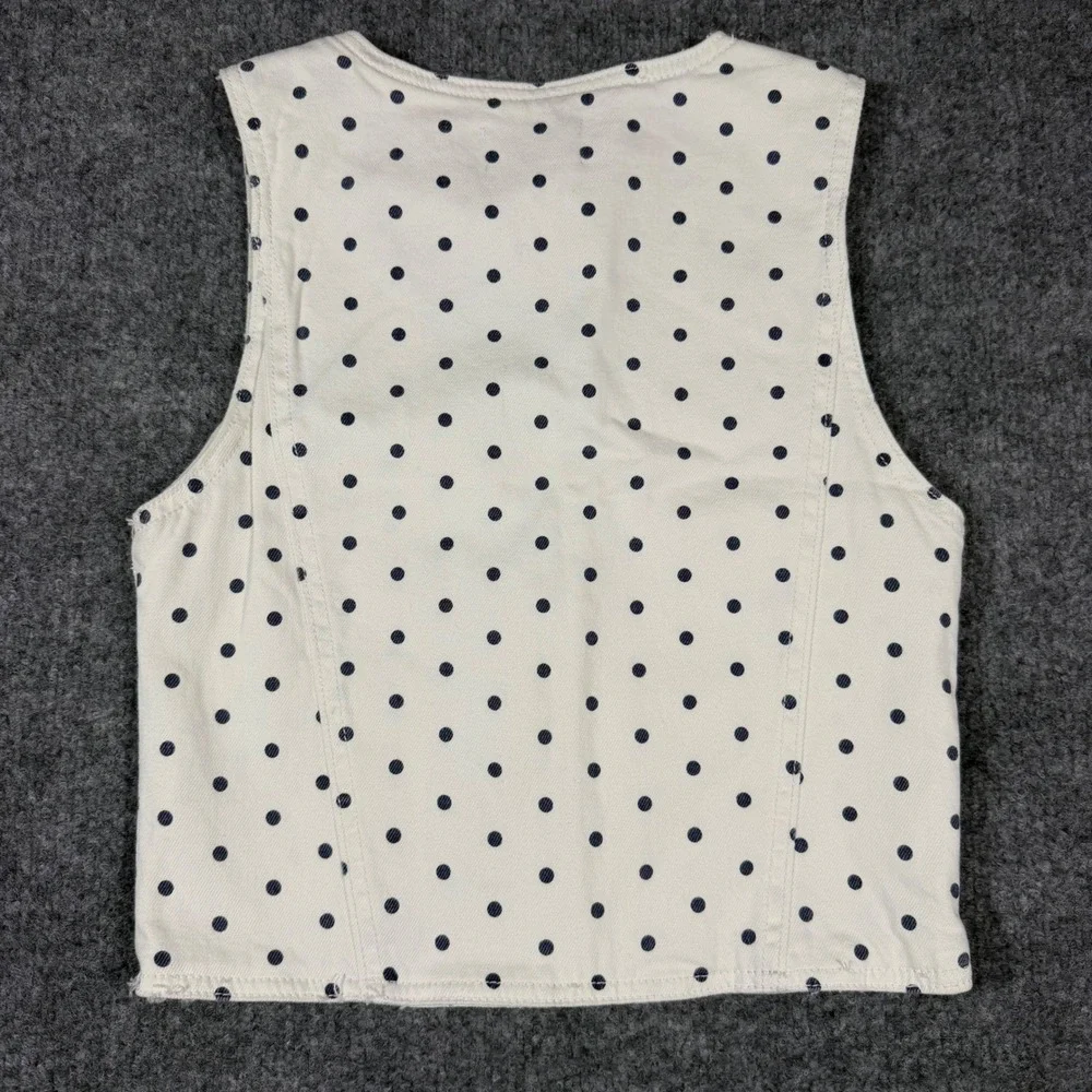 DL1961 Polka Dot Denim Vest Girls Size L White Cotton Recycled Button NWT